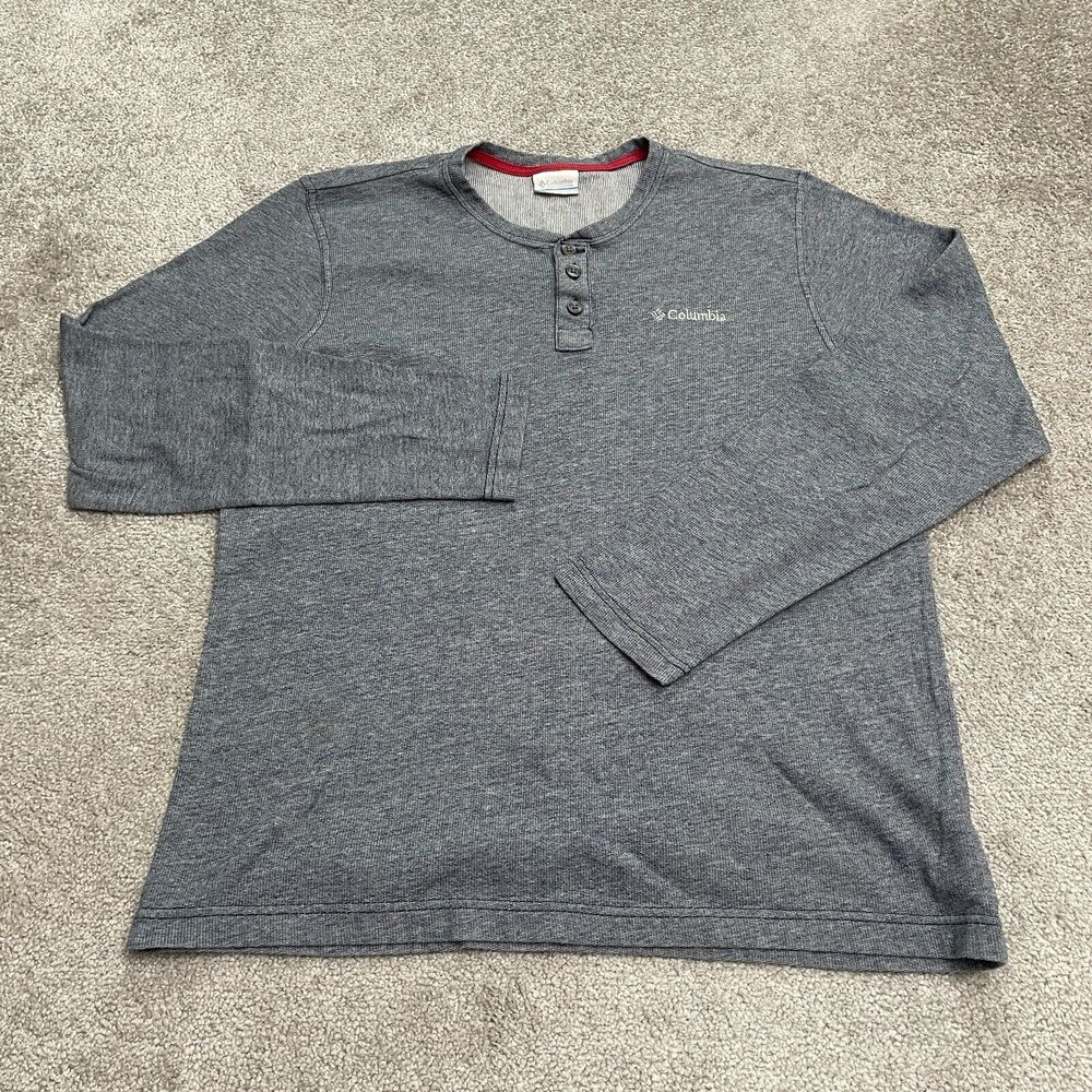 Columbia Henley Shirt Mens Large Gray Long Sleeve Cotton Blend Outdoor Casual